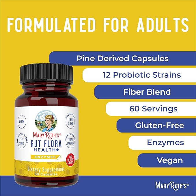 MaryRuth Organics Gut Flora Health+ Enzymes 2 Month 60 Capsules