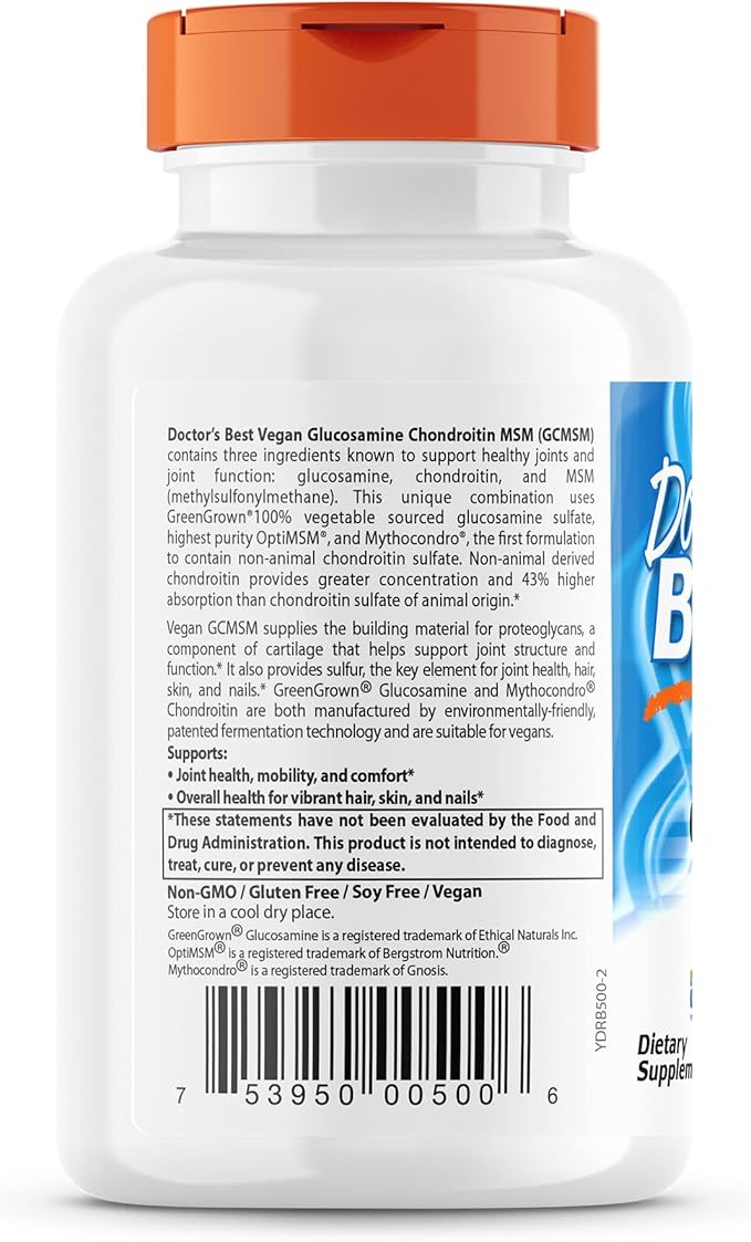 Doctor's Best Vegan Glucosamine Chondroitin MSM, Capsule,120 count