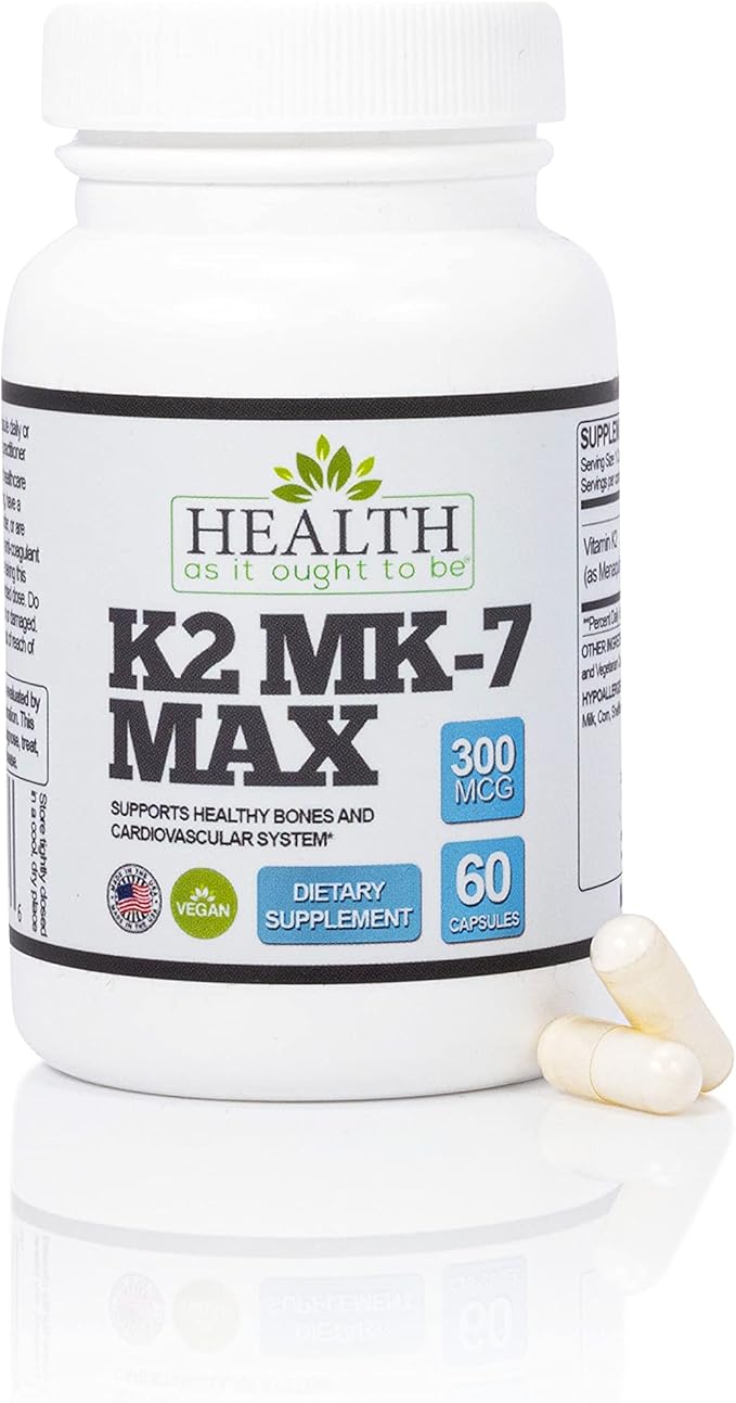 Health As It Ought To Be K2 MK7 MK7 MAX 300mcg Supplemeny 60 Capsules