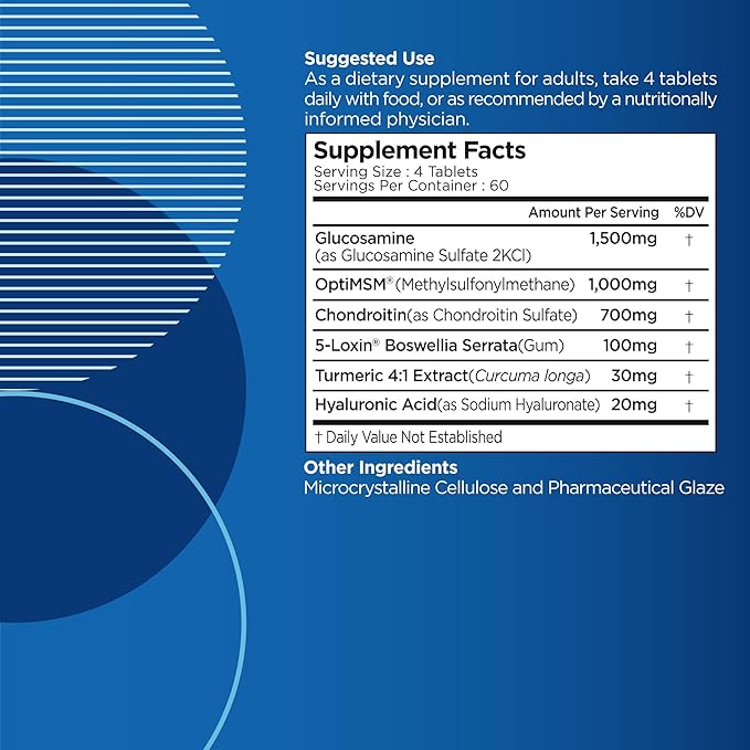 Advanced Joint Support supplement with Glucosamine, 5-Loxin Boswellia, 240 Tablets 60 Servings