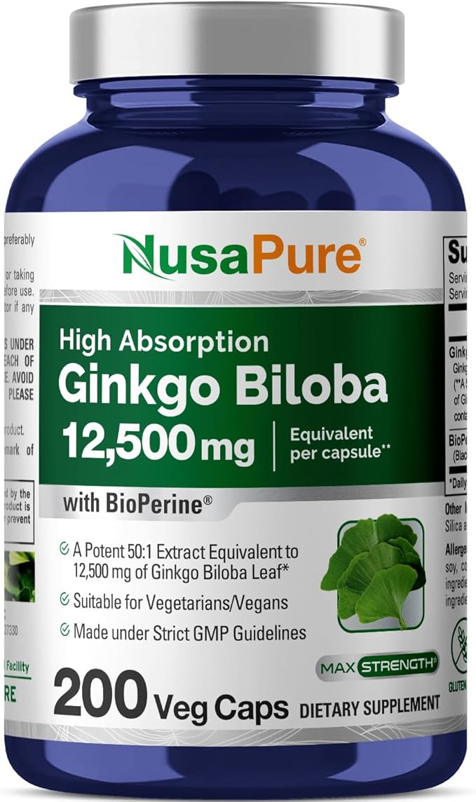 NusaPure Ginkgo Biloba Extract 12,500mg per 200 Capsules 50:1) Bioperine