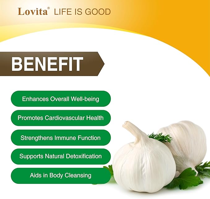 Lovita Odorless Garlic Extract 5000mg | 1.25% Allicin 60 Vegetarian (10 Months 5)