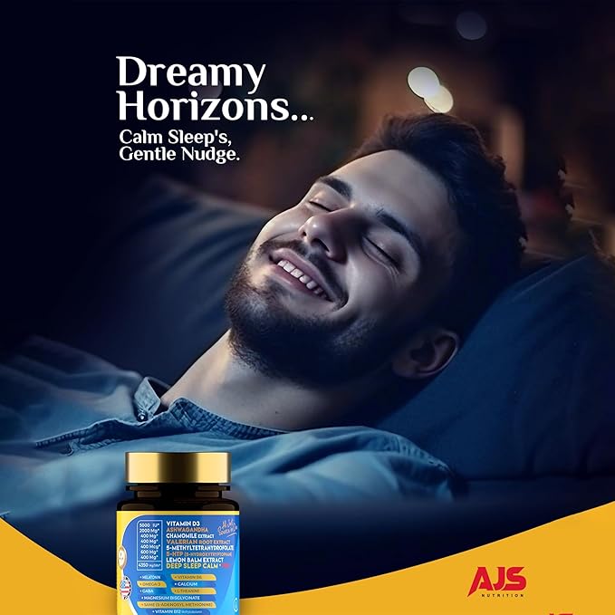 AJS Calm Mood Support B6 B12, B12, Magnesium,5-HTP, Magnesium,5-HTP, Ashwagandha, L-5-MTHF, Huperzine 90CT