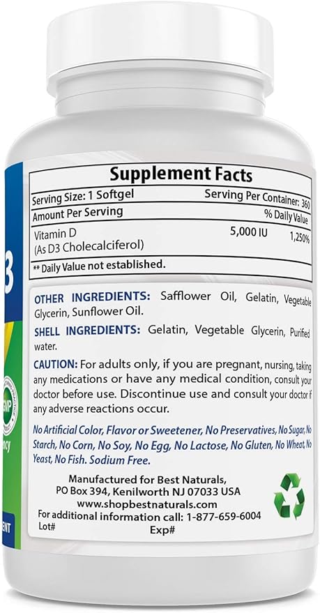 Best Naturals Vitamin D3 5000 IU 360 Softgels