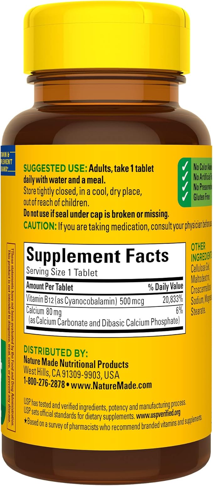 Nature Made Vitamin B12 500 mcg, 100 Tablets, 100 Day