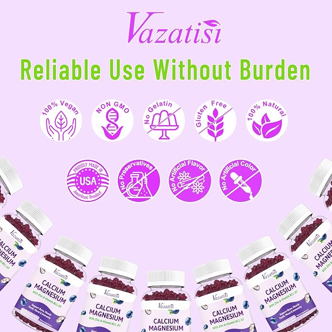 Calcium Magnesium Zinc Gummies with Vitamin D3 & B12, Sugar