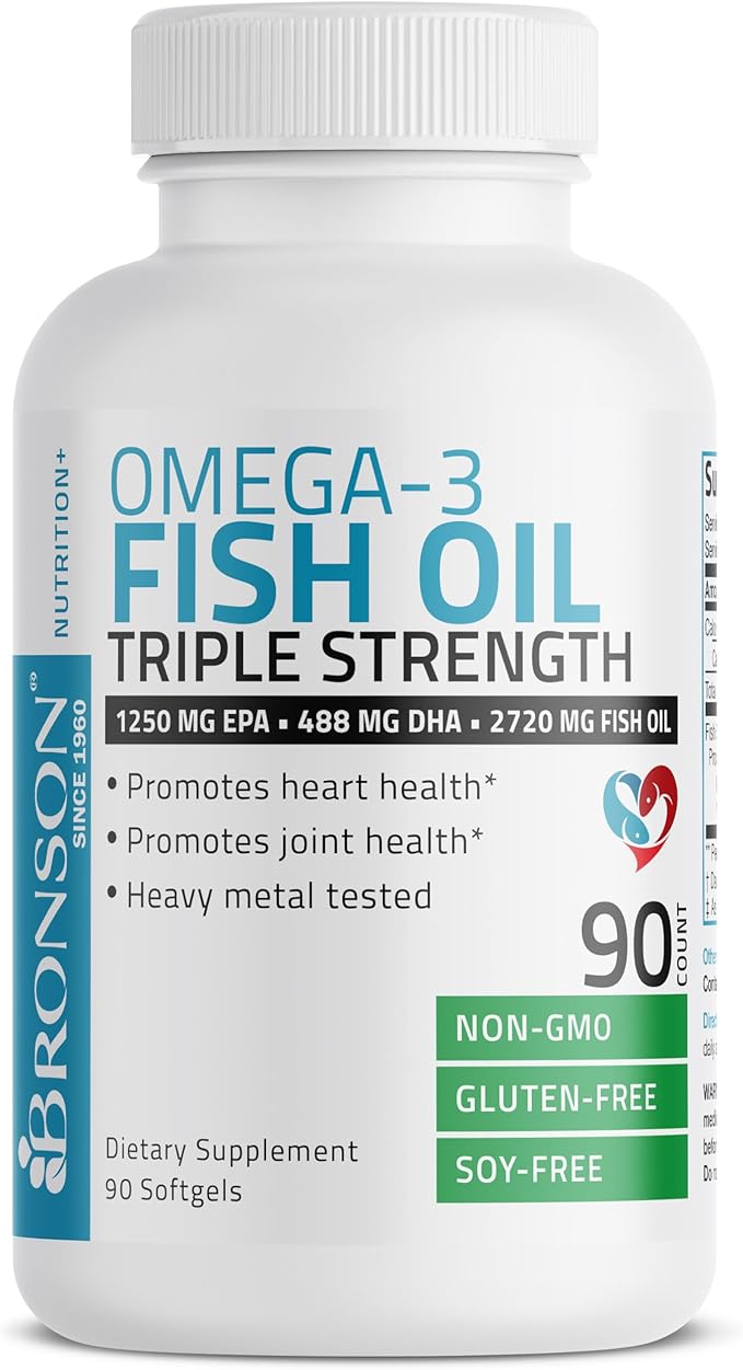 Bronson Omega 3 Fish Oil Triple 2720 mg, 1250 mg 488 mg, 90 Softgels
