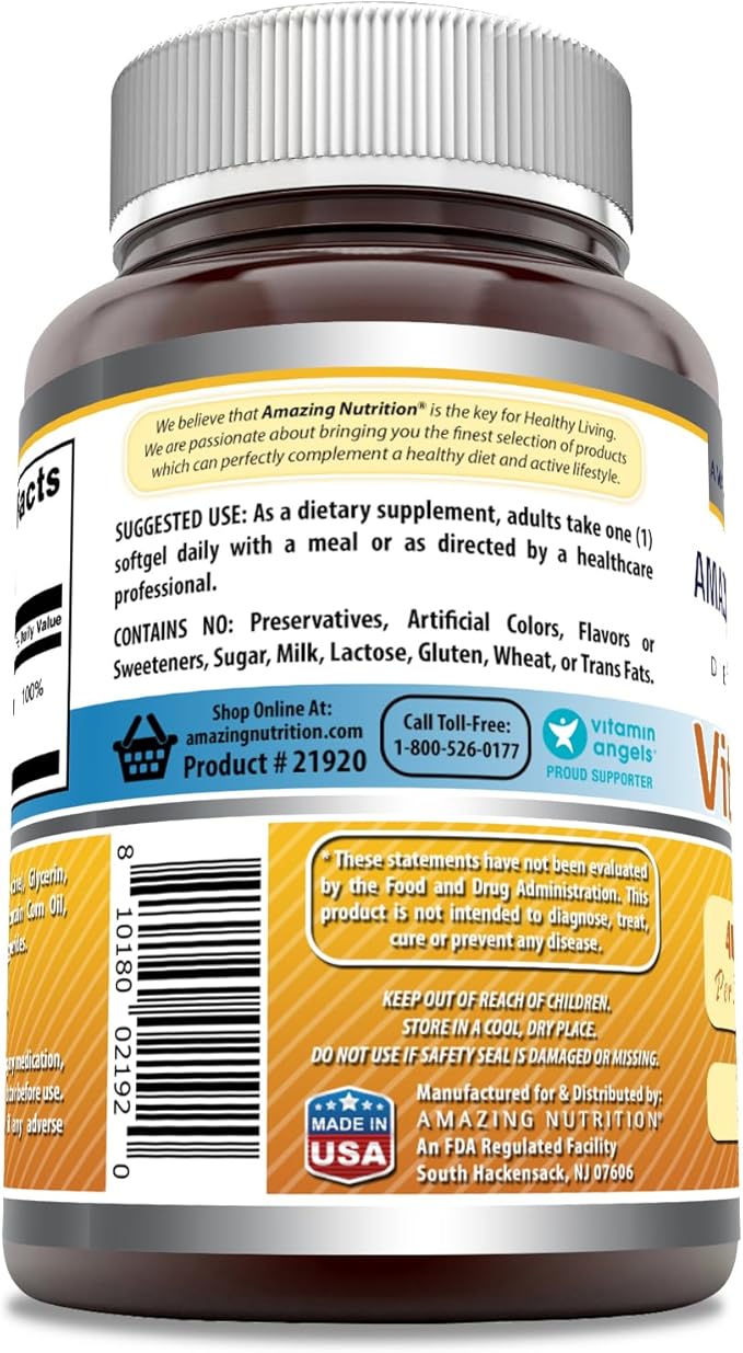Amazing Formulas Vitamin D3 400 IU 180 Softgels