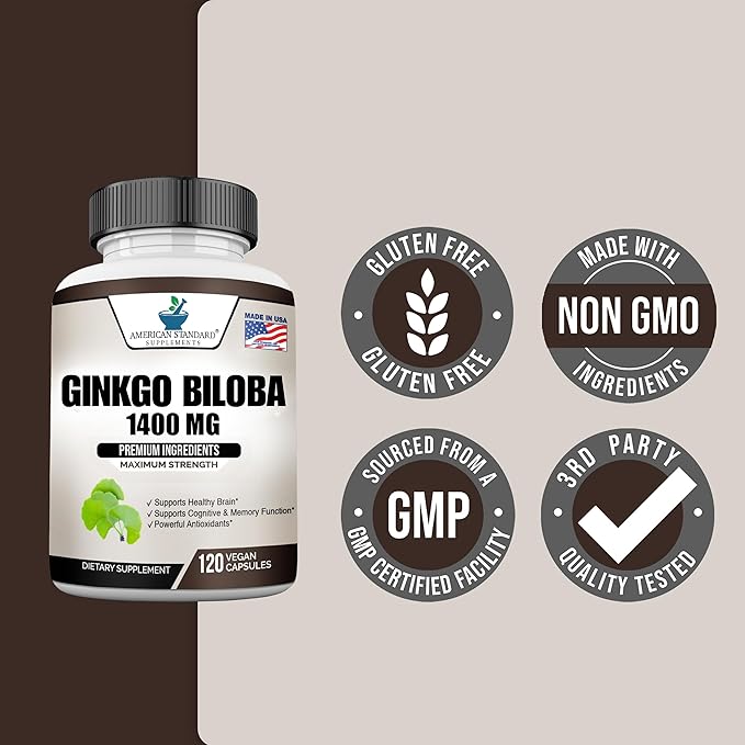 Ginkgo Biloba 1400mg, Organic Ginkgo Biloba, 120 Veg
