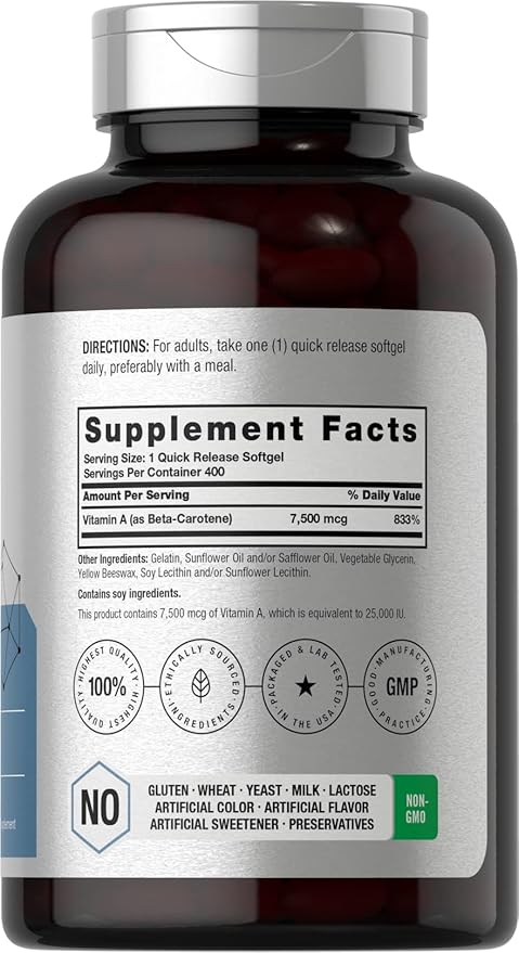 Horbäach Beta Carotene 25000 IU Softgels 7,500 mcg 400 Count