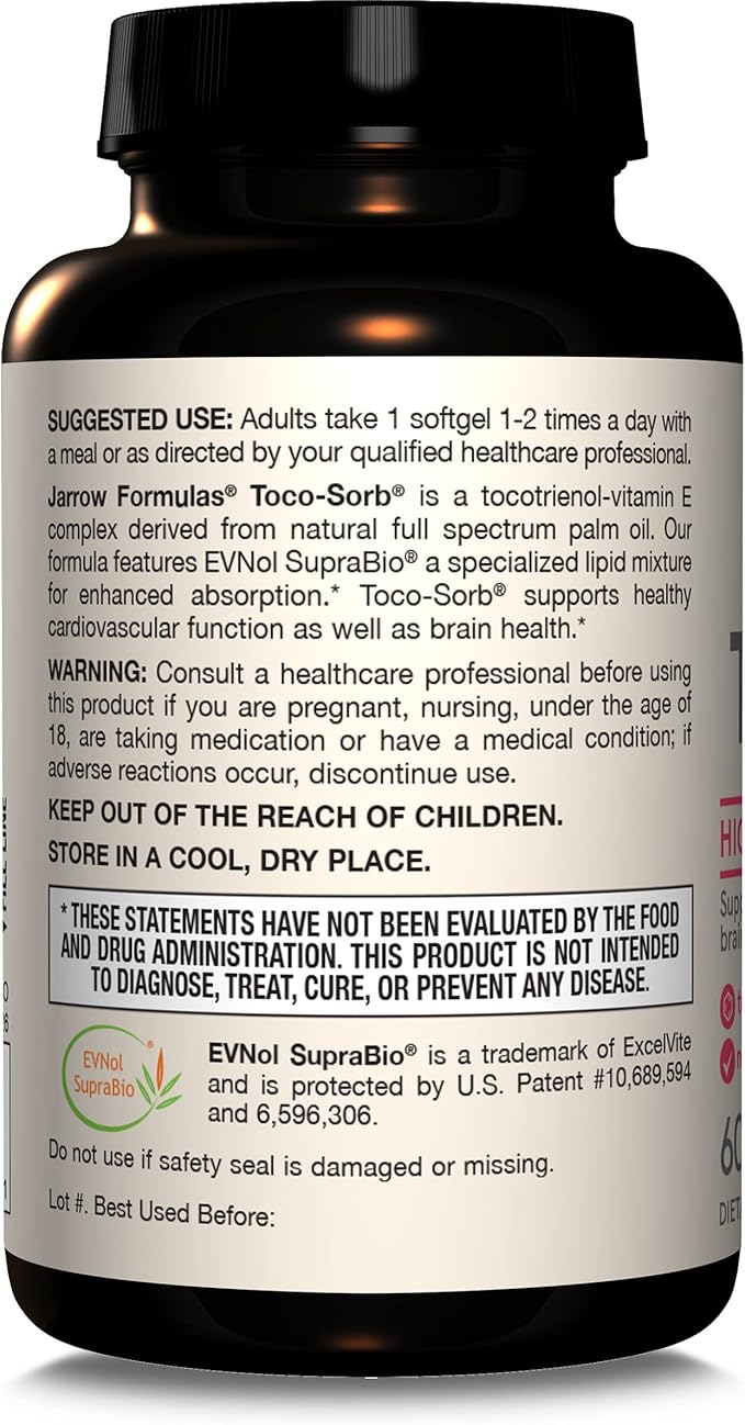 Jarrow Formulas Toco-Sorb Cardiovascular Health and 60 Softgels, 30 Day