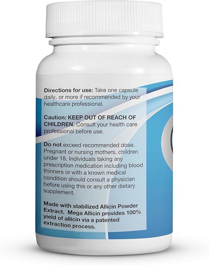 100% Pure Stabilized Allicin from Garlic, 180,000mcg (180mg) (180mg) Vegetarian (30 Count)