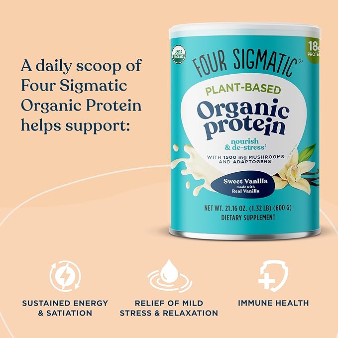 Four Sigmatic Organic Vegan Protein Powder 18g Plant-Based 21.16oz, 15 15 Servings