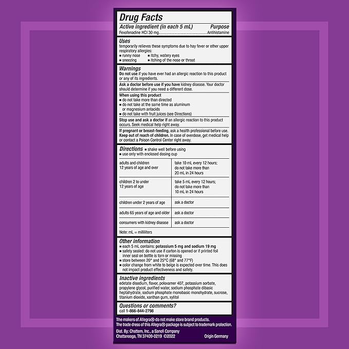 Allegra Children's 12HR Allergy Relief Non-drowsy 8 oz.