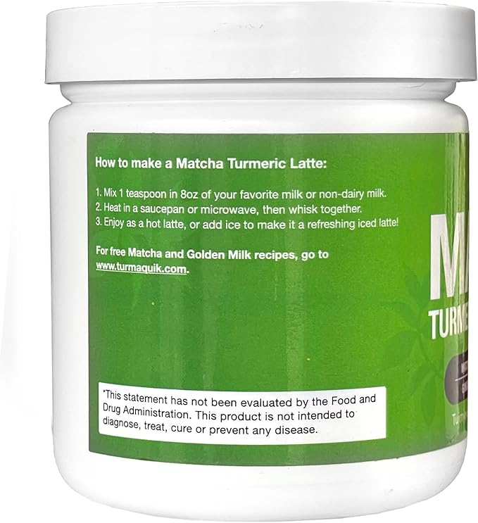 Turmaquik Organic Turmeric Matcha Powder, Matcha Latte Powder with Turmeric, Superfood Blend of Matcha, Turmeric, Ginger, Cardamom, Black Pepper, and Cinnamon (3.2 Ounce)