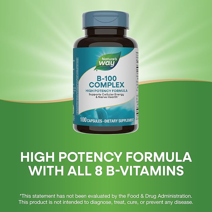 Nature's Way B-100 Complex, Supports Cellular 8 B-Vitamins, 100 Capsules