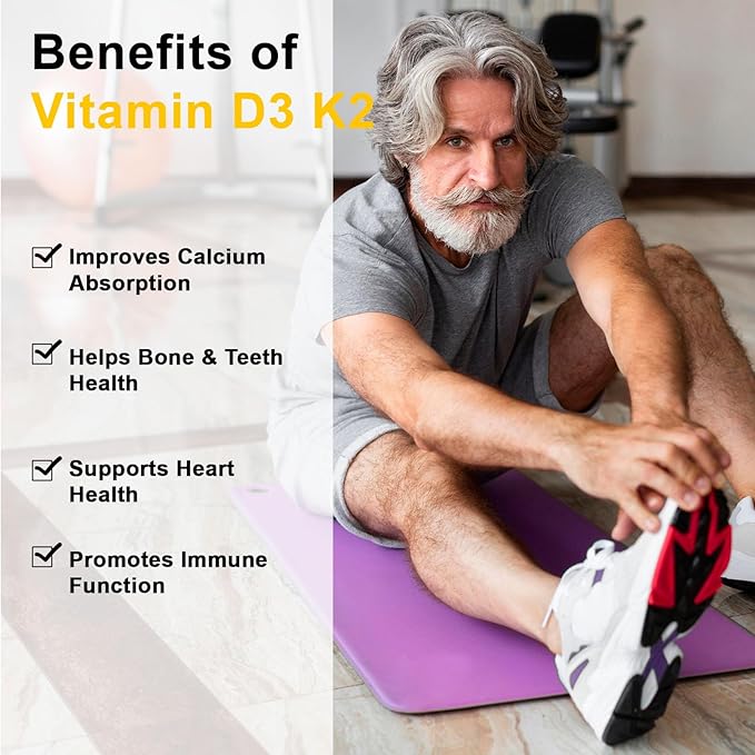 D3 K2 Vitamin 10000 IU + MK-7 200mcg Softgels, K2 D3 Vitamin Supplement with Coconut Oil for Bone, Teeth Health, Support Muscle & Heart Health, 90 Count