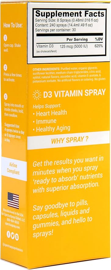 Spectraspray Vitamin D3 Spray Vitamins - Natural & Effective Oral Spray 5000IU Vitamin D3, 30 Day Supply