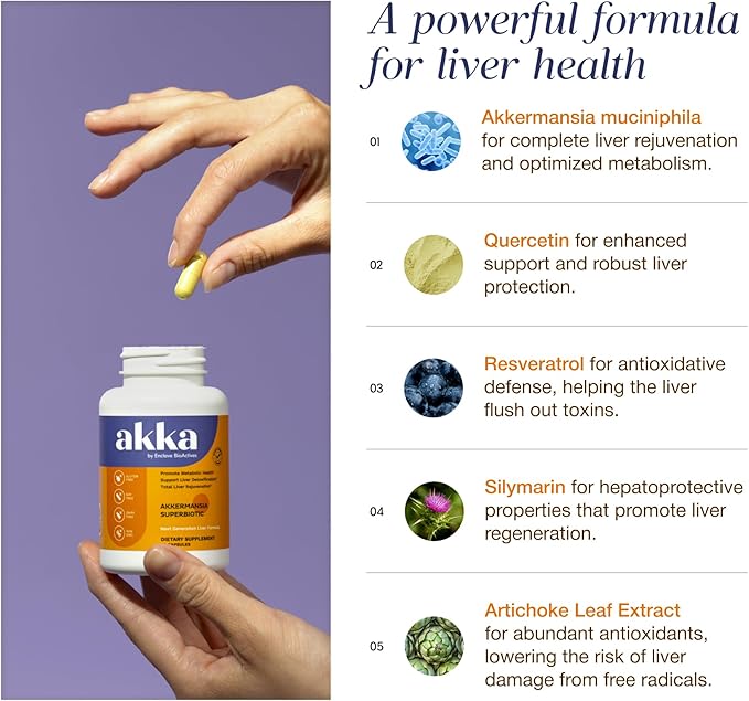AKKA Premium Liver Cleanse Detox & Repair Superbiotic: Liver Detox, Regeneration, & Restoration Liver Support Supplement with Bioavailable Pasteurized Akkermansia | Vitality | Metabolism | Immunity