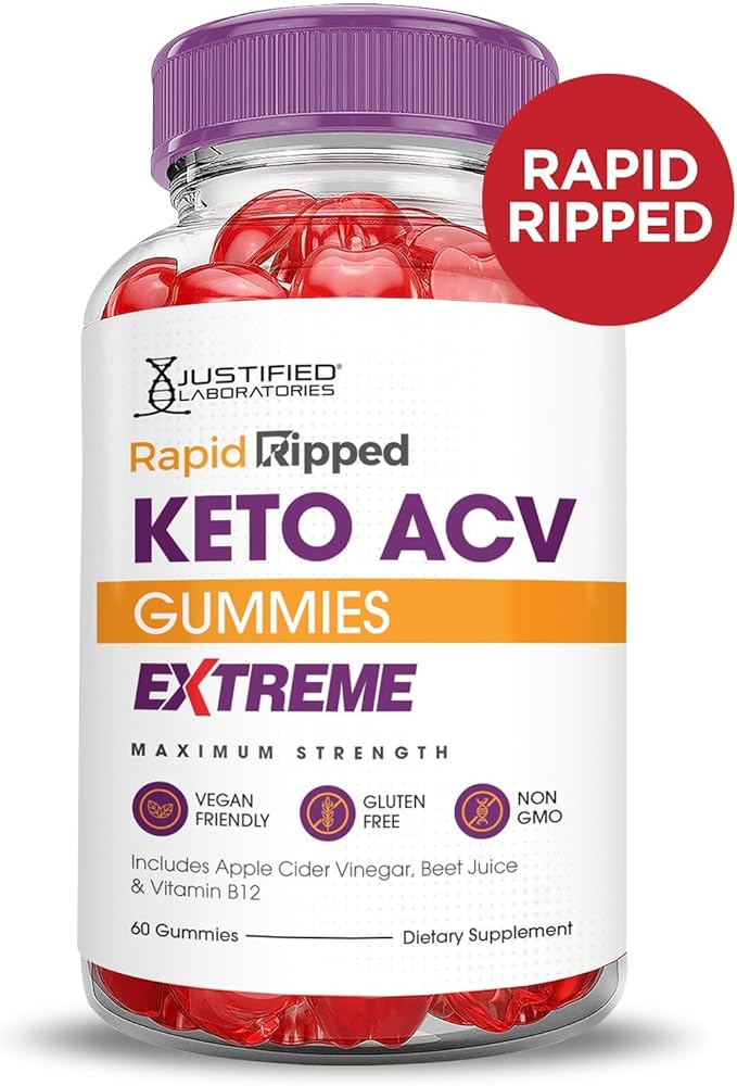 Justified Laboratories (5 Pack Rapid Ripped Keto ACV Gummies Extreme 2000MG Rapidripped Keto Gummies Apple Cider Vinegar Formulated with Pomegranate Beet Juice Powder B12 Vegan Non GMO 300 Gummys