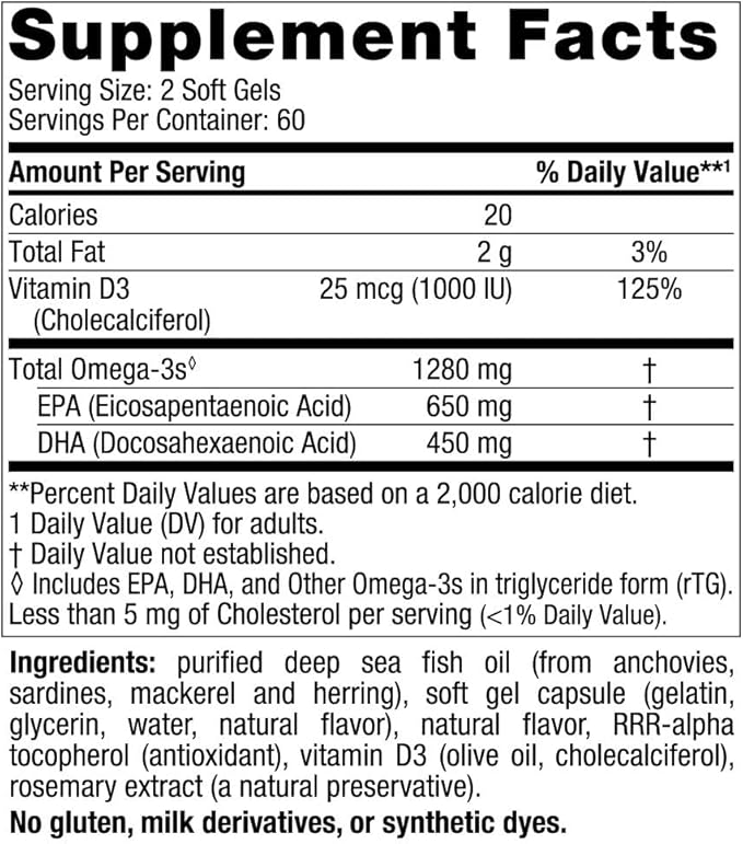 Nordic Naturals Ultimate Omega-D3, Lemon Flavor 120 Soft 1280 mg Omega-3 + 1000 IU D3 - Omega-3 Fish 60 Servings
