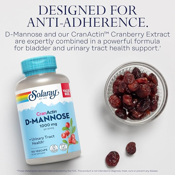 Solaray D-Mannose 1000mg with CranActin Cranberry Extract 60 Day 75 Serv, 150 VegCaps