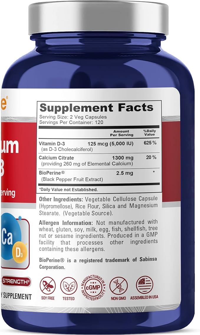 NusaPure Super Calcium 1300mg, Vitamin D3-240 Veggie Caps (Non-GMO, Soyfree, Bioperine)