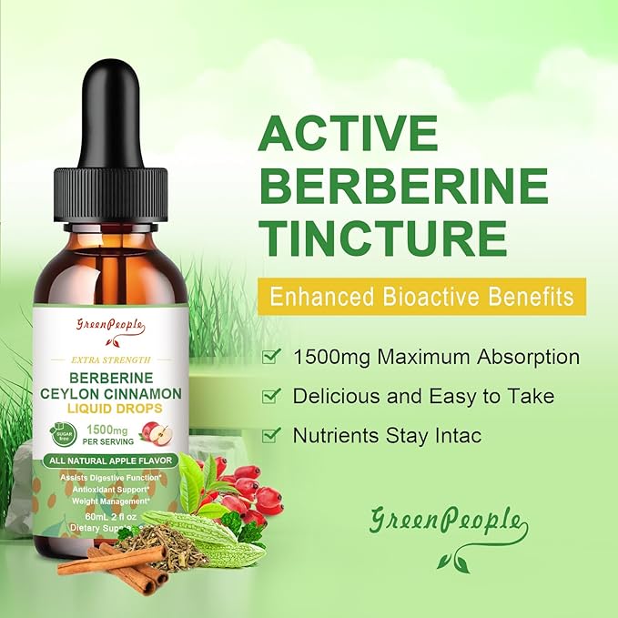 (2 Pack) Berberine Liquid Supplement 1500mg with 150mg, Zinc 4 fl