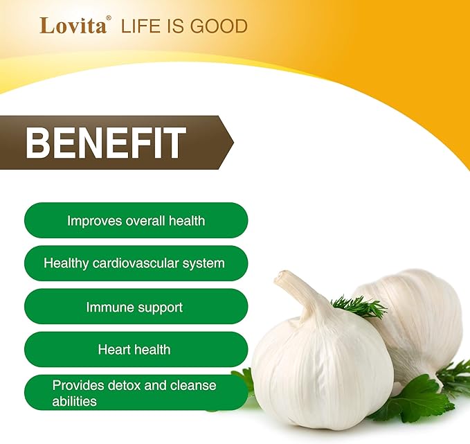 Lovita Odorless Garlic Extract 5000mg | 1.25% Allicin 60 Vegetarian (6-Month Supply) 3)