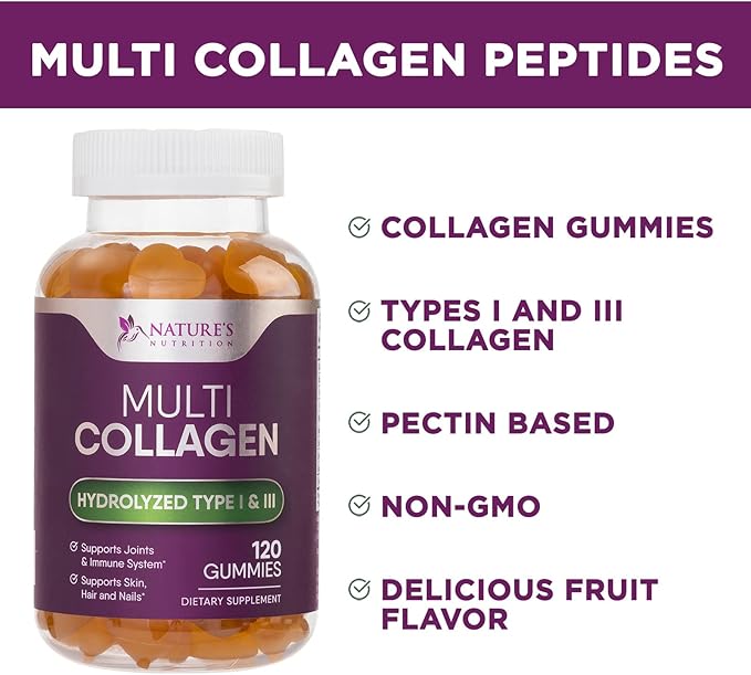 Collagen Gummies with 2500mcg Biotin, Vitamin 1 & 3 Collagen 120 Count