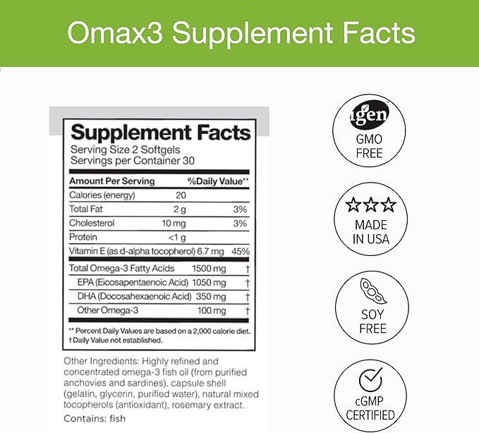 Omax3 Natural Omega 3 Fish Oil 1500 MG Omega3 Fatty 30-Day Supply (1 Box)