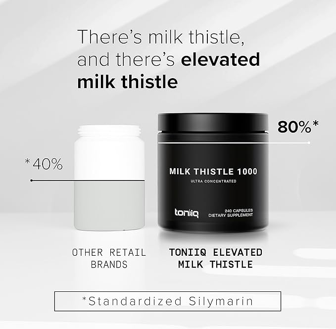 Toniiq 50,000mg 50x Concentrated Milk Thistle Extract 1000mg Per 80% Silymarin 240 Vegetarian