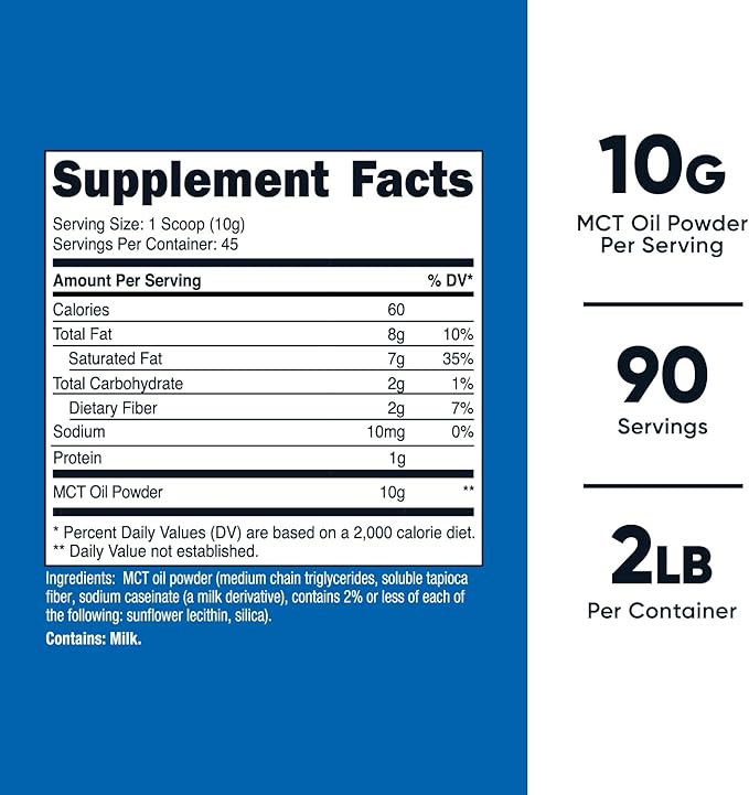 Nutricost MCT Oil Powder 1LB (16oz) - Great for Keto, Ketosis and Ketogenic Diets - Zero Net Carbs, Non-GMO + Gluten Free (Medium Chain Triglyceride)