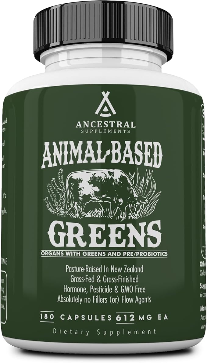 Ancestral Supplements Greens Powder Capsules, Organic 615mg Each, 180 Count