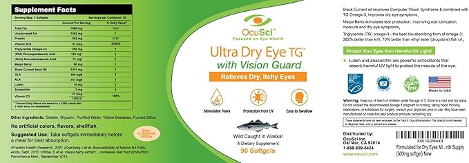 Formulated for Dry Eyes Mini-softgels of Omega-3, Black B12 and D3 (2 (2 Month (180 mini