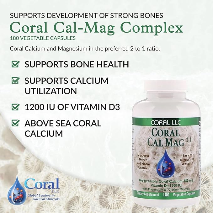 Coral Cal-Mag - Bioavailable Coral Calcium 2:1 Ratio 1200 International D3-180 Vegetarian