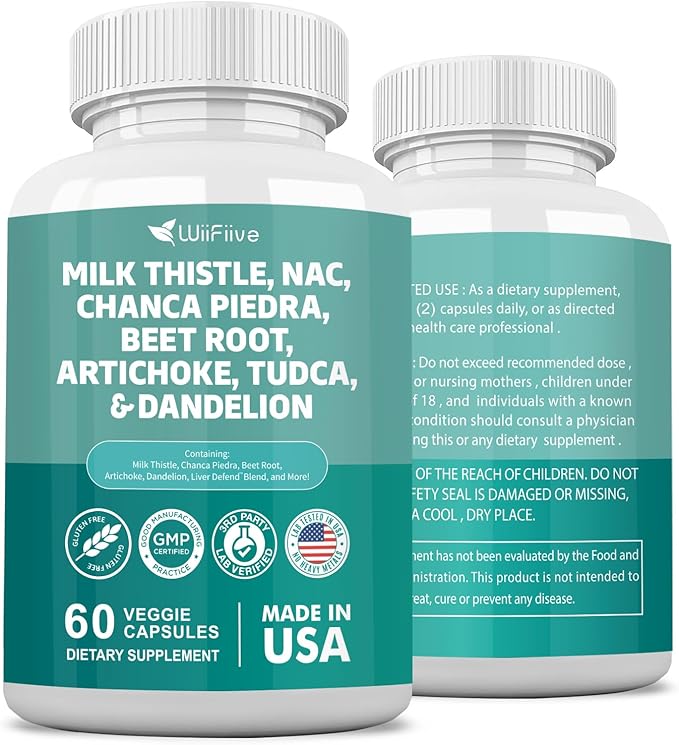 Milk Thistle 3000mg NAC Chanca Piedra 2000mg Beet 2000mg Artichoke 2000mg Tudca 1000mg with 60 Count