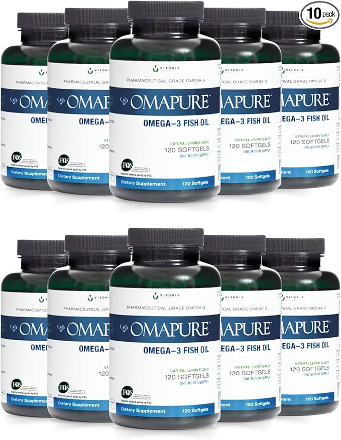 Pharmaceutical Grade Omega-3 Fish Oil Supplement (10 Bottles, 120 softgels) 2600 mg Omega-3 Fatty 5-Star Certified