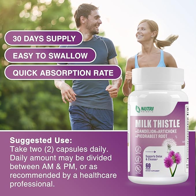 Milk Thistle Supplement with Dandelion Root, 80% Silymarin 60 Capsules