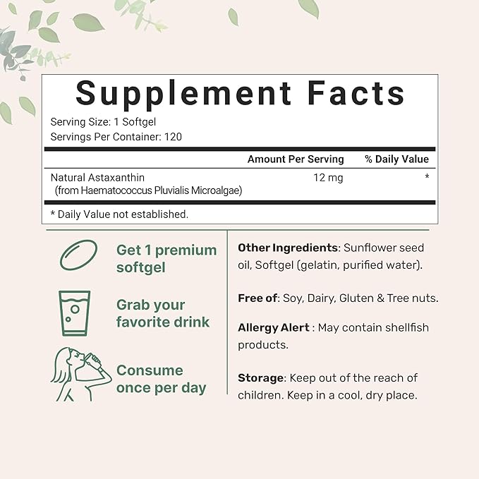 Astaxanthin 12mg, 120*Softgels, 4 Month Supply
