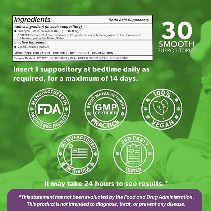 Intimate Rose Boric Acid Suppositories - Manages Odor - Promote pH Balance for Women Vaginal-Health - 30-Count Medical Grade Boric Acid (600mg)