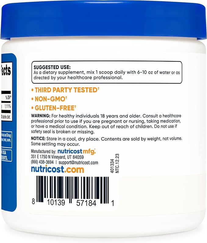 Nutricost Ascorbic Acid Powder (Vitamin C) 0.5 LBS (8 ounce)