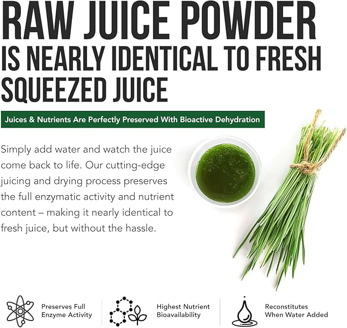 Organic Wheatgrass Juice Powder - Organically Grown in Volcanic Soil of Utah - Raw & BioActive Form, Cold-Pressed Then CO2 Dried, 20:1 Super Concentrate - Lemon (6.2 oz - 60 Servings)