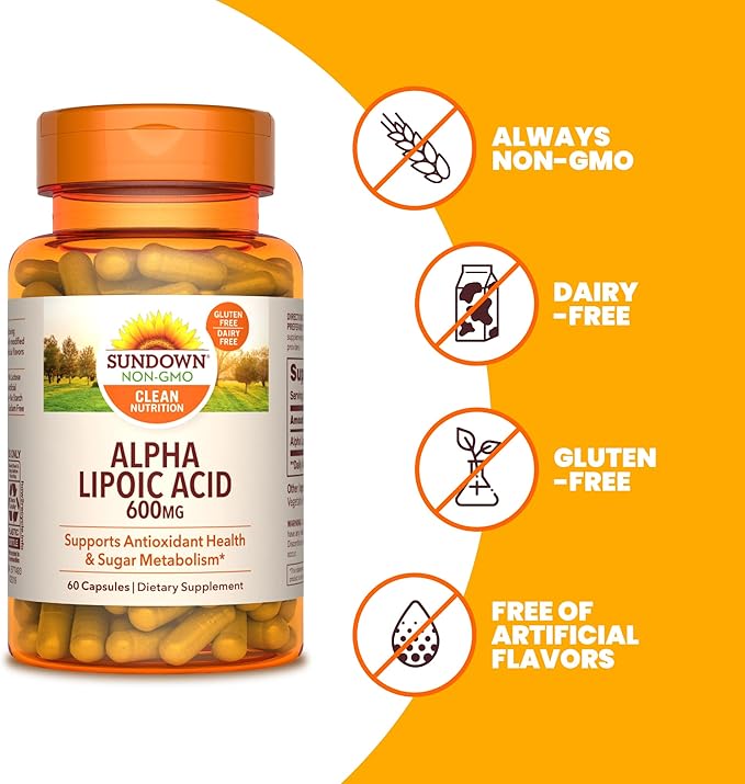 Sundown Alpha Lipoic Acid 600mg, Supports 60 Capsules