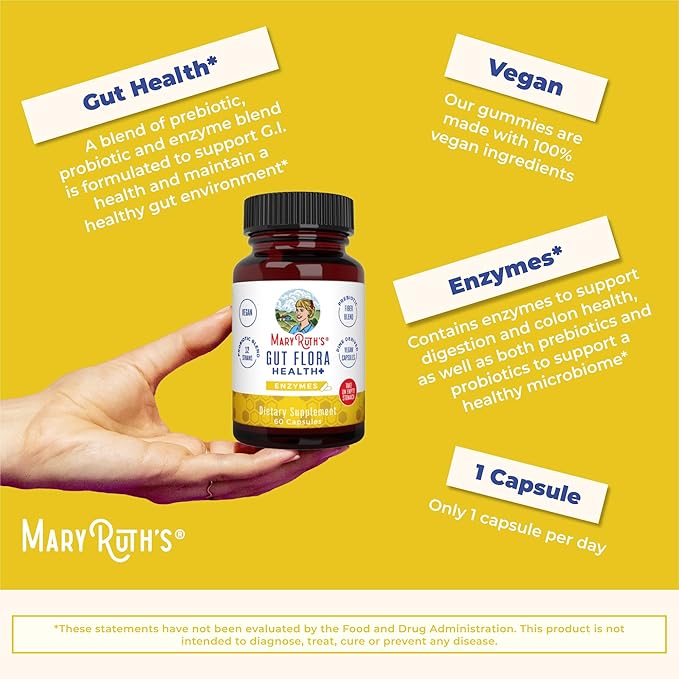 MaryRuth Organics Gut Flora Health+ Enzymes 2 Month 60 Capsules
