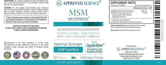 Approved Science MSM 2000 mg 60 Tablets