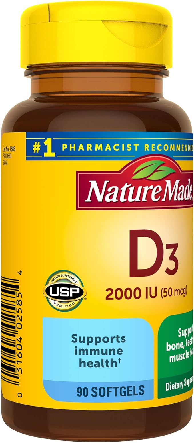 Nature Made Vitamin D3 2000 IU (50 mcg), 90 Softgels, 90 Day