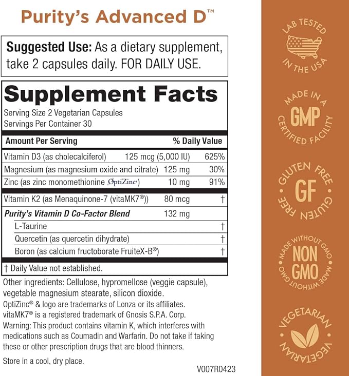 Purity Products Dr. Cannell's Advanced D D3 Super K2, Zinc, 60 Vegetarian