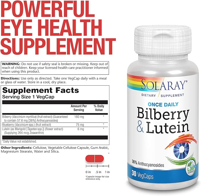Solaray One Daily Bilberry and Lutein 160 mg 30 Count
