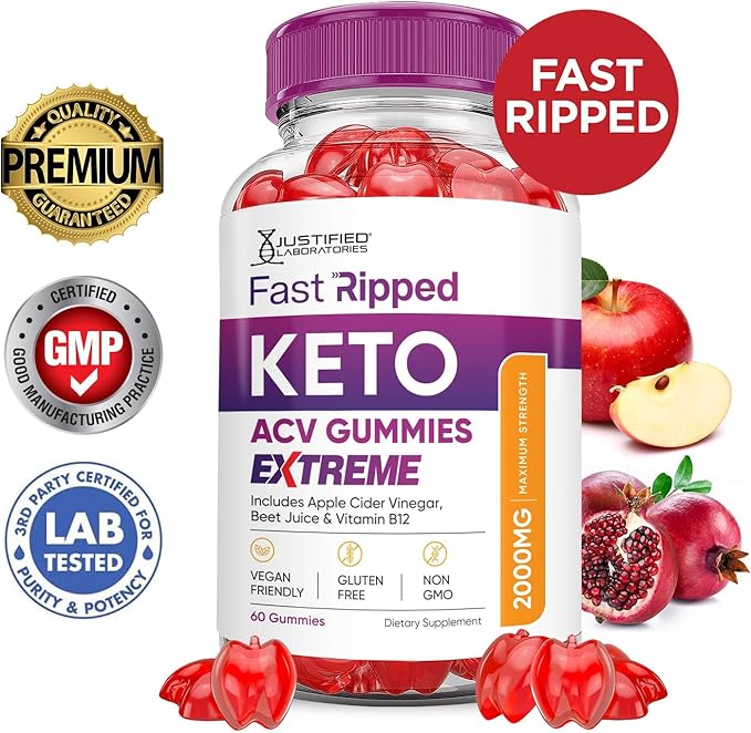 Justified Laboratories (3 Pack Fast Ripped Keto ACV Gummies Extreme 2000MG Fast Ripped Keto Gummies Apple Cider Vinegar Formulated with Pomegranate Beet Juice Powder B12 Vegan Non GMO 180 Gummys